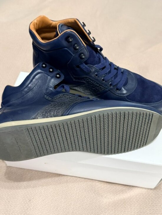 Men\'s Salvatore Ferragamo Stanley High Top sneakers blue.Size 11